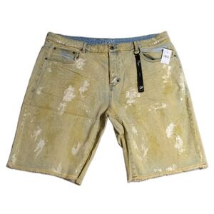 PRPS Challenger Denim Shorts Mens 44 Beige Paint Distressed Straight Leg NWT